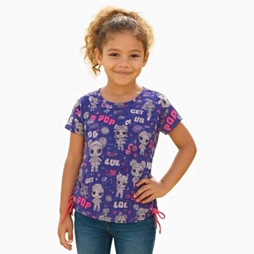 L.O.L. Surprise Girls Graphic T-Shirt Purple Pink Lace Up Short Sleeve Casual 8